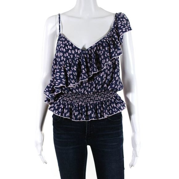 Likely Tops Likely Womens Spaghetti Strap Ruffled Smocked Floral